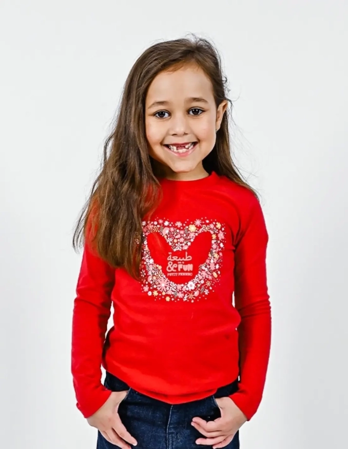 T-Shirt Fille "Coeur  Fleuri" Grenade