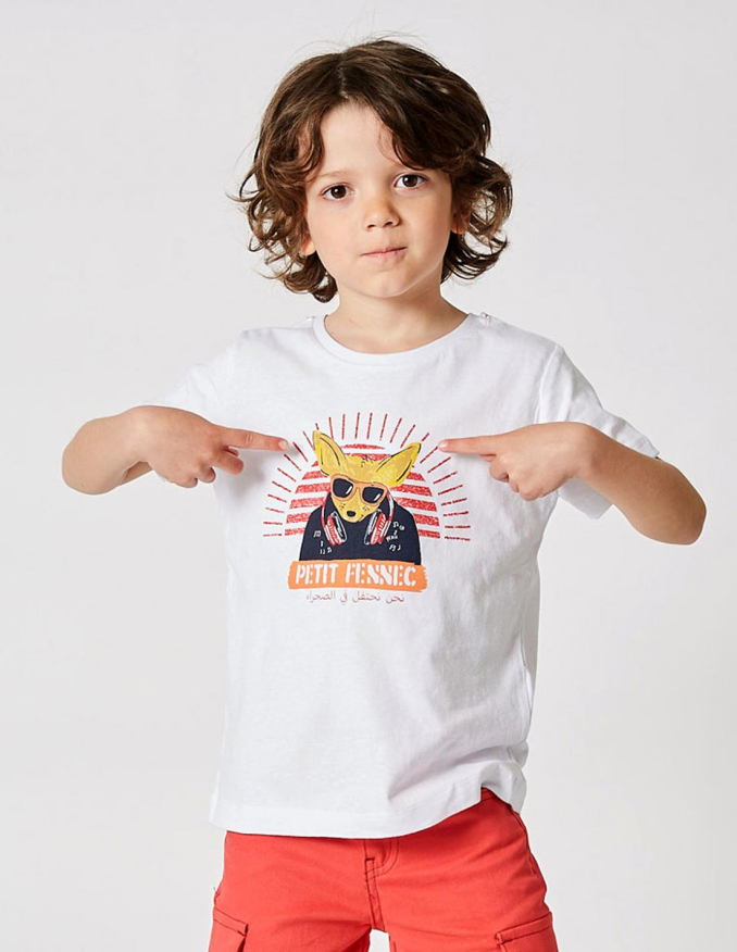 تي شيرت للأولاد" ستريت فنك " أبيض ناصع