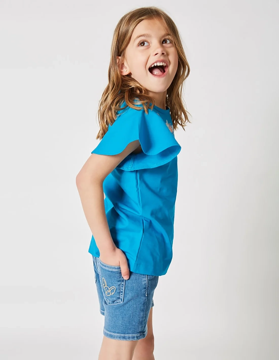 Short en Jean Fille "Petit Fennec Craquant" denim clair Short en Jean Fille "Petit Fennec Craquant" denim clair