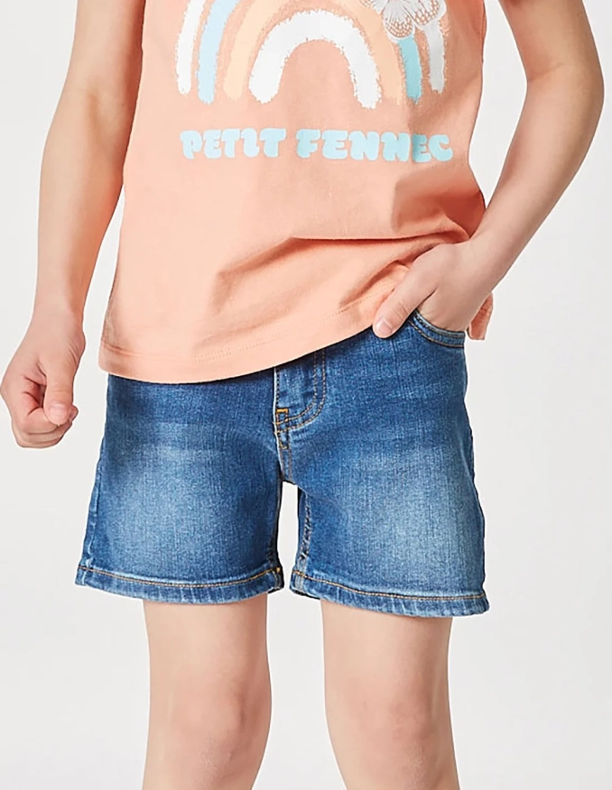 Short en Jean Fille "Petit Fennec Craquant" Denim Foncé