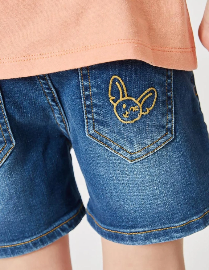 Short en Jean Fille "Petit Fennec Craquant" Denim Foncé