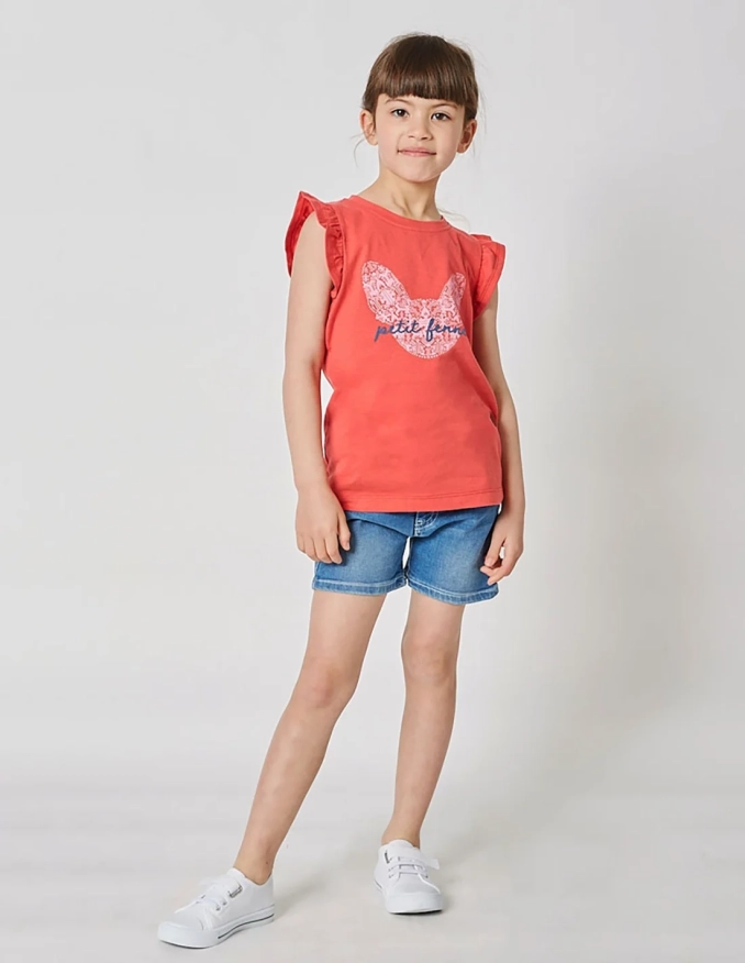 Débardeur Fille "Petit Fennec Culturel" Rouge Terre