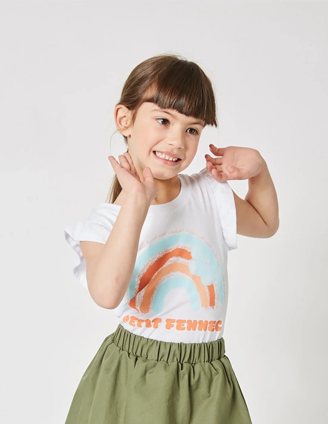 تيشيرت بناتي بأكمام فراشة أبيض اللون