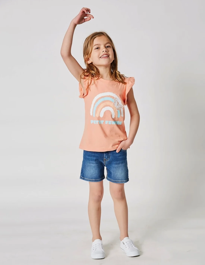 Débardeur Fille Manches Papillon Corail