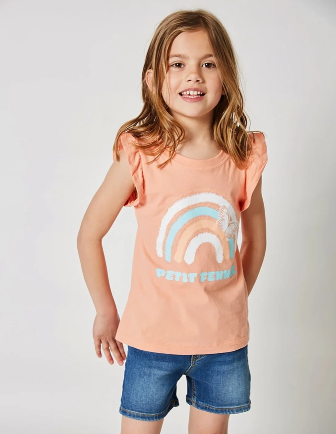 تيشيرت بناتي بأكمام الفراشة مرجاني اللون