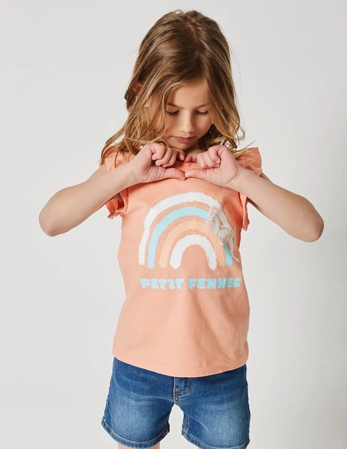 Débardeur Fille Manches Papillon Corail