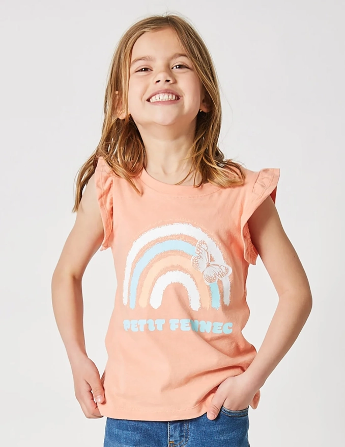 تيشيرت بناتي بأكمام الفراشة مرجاني اللون