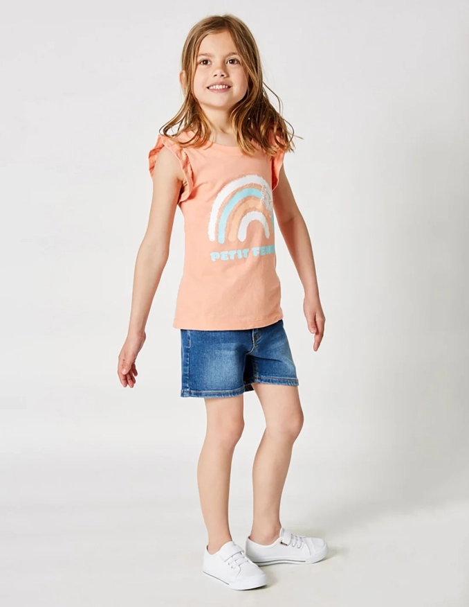 Débardeur Fille Manches Papillon Corail