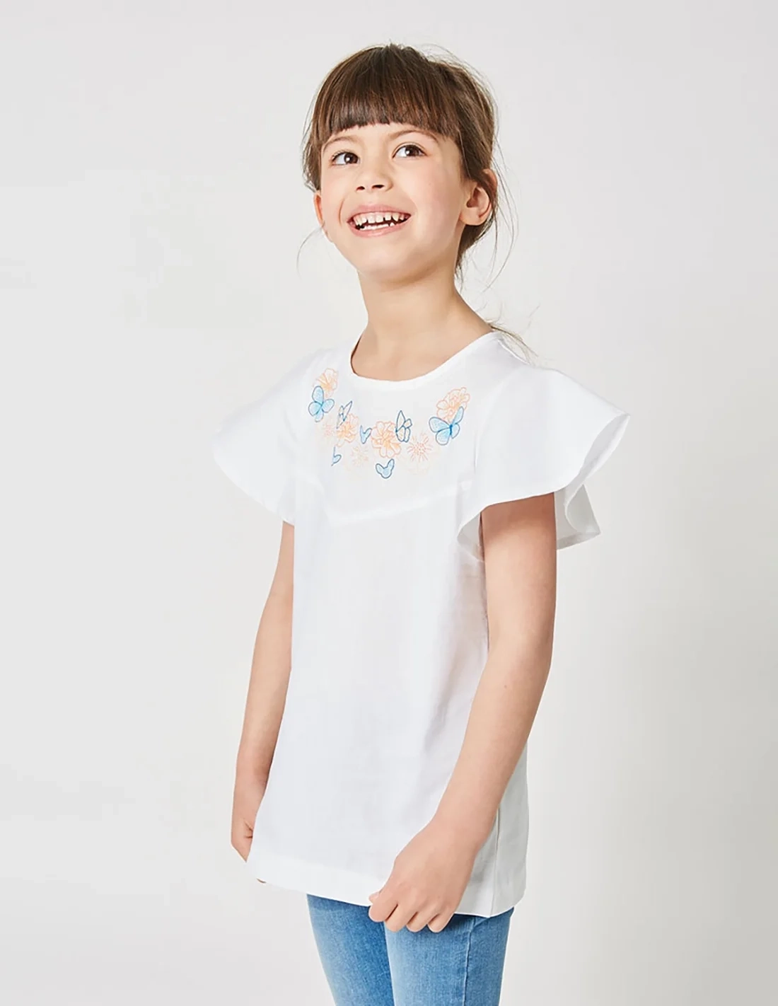 Blouse Fille, Papillon Envolé, Blanc Optique Blouse Fille, Papillon Envolé, Blanc Optique