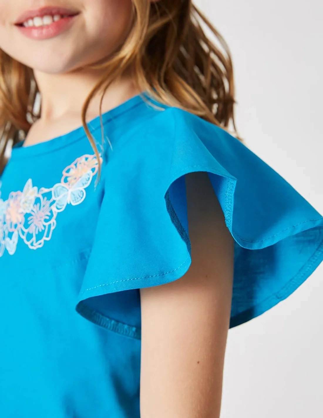 Blouse Fille, Papillon Envolé, Bleu Océan Blouse Fille, Papillon Envolé, Bleu Océan