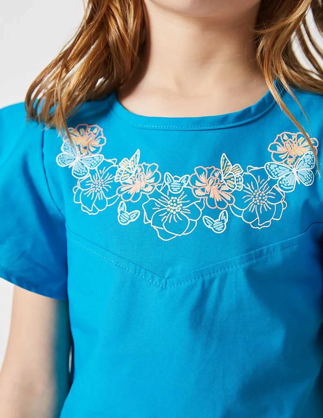 Blouse Fille, Papillon Envolé, Bleu Océan Blouse Fille, Papillon Envolé, Bleu Océan