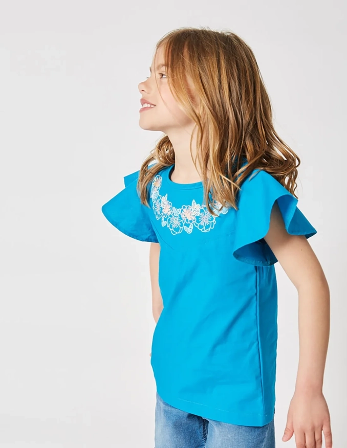 Blouse Fille, Papillon Envolé, Bleu Océan