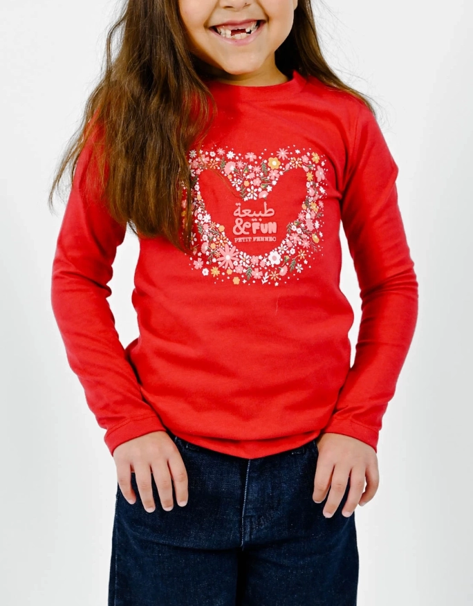 T-Shirt Fille "Coeur  Fleuri" Grenade