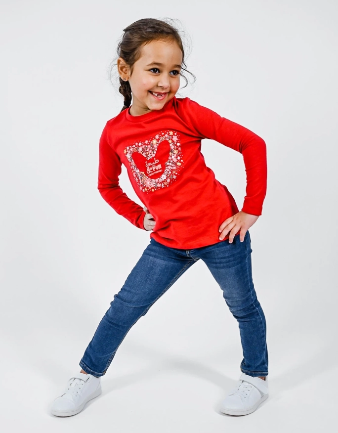 T-Shirt Fille "Coeur  Fleuri" Grenade