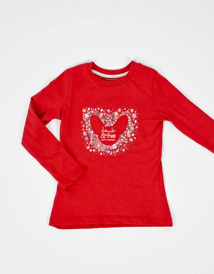 T-Shirt Fille "Coeur  Fleuri" Grenade
