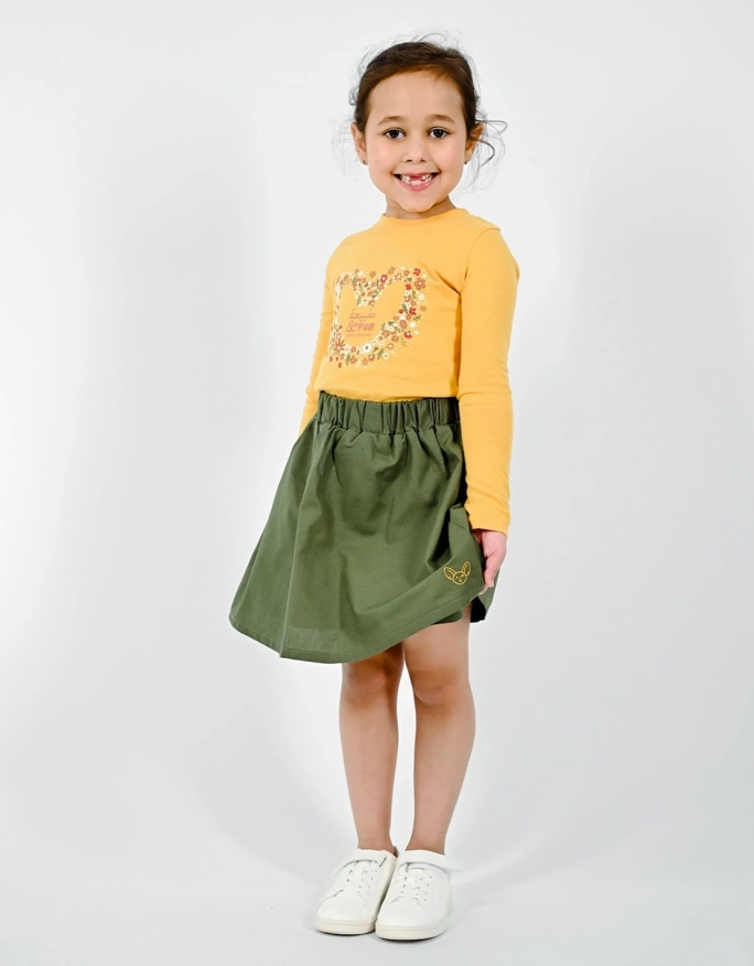 T-Shirt Fille "Coeur  Fleuri"  Moutarde