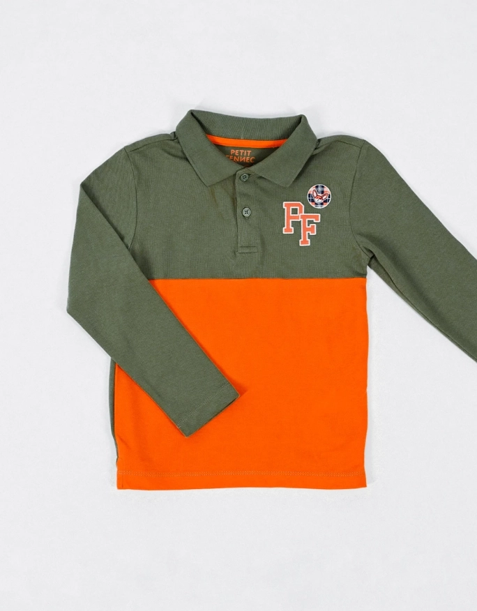 Polo 100% coton "club des aventuriers" - Kaki/Orange