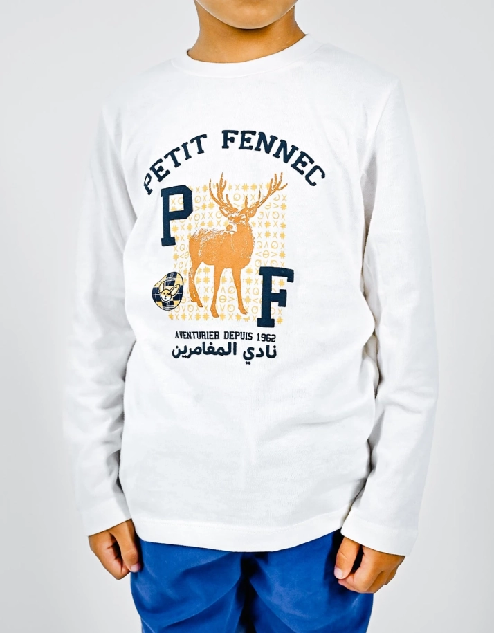 T-shirt Garçon  100% coton "Cerf de Béjaia" Blanc 2