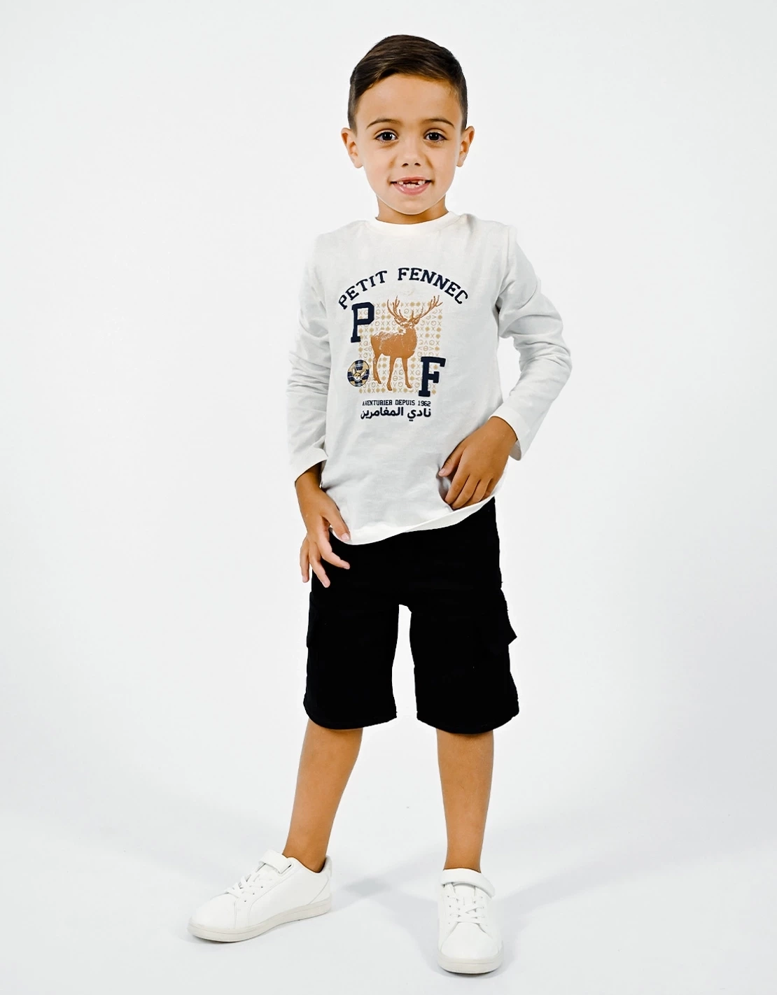 T-shirt Garçon  100% coton "Cerf de Béjaia" Blanc T-shirt Garçon  100% coton "Cerf de Béjaia" Blanc