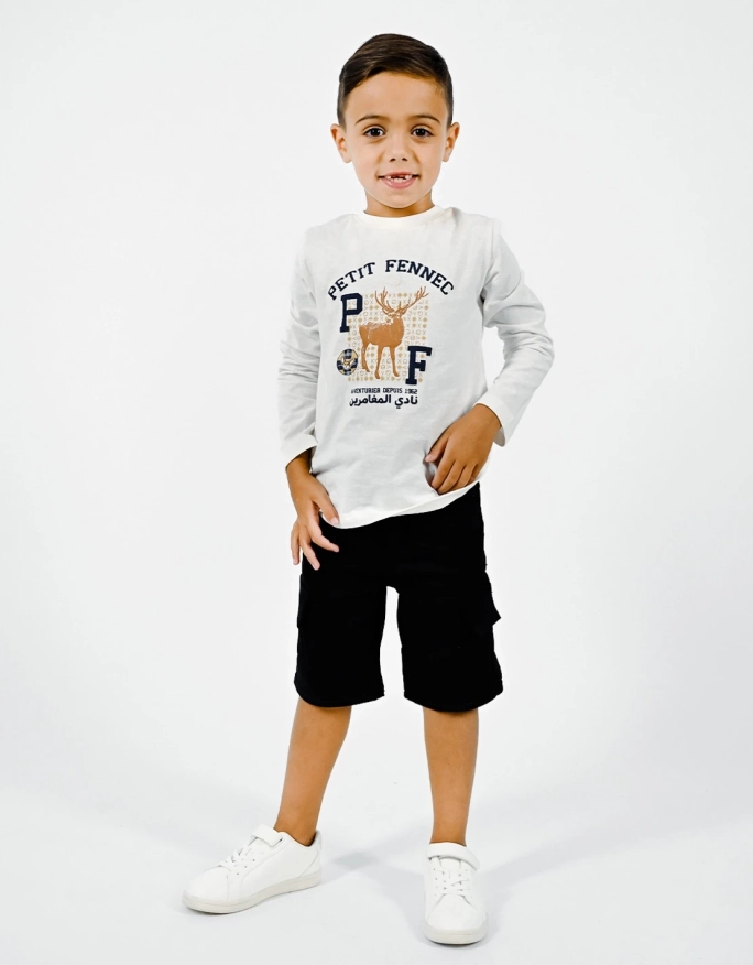 T-shirt Garçon  100% coton "Cerf de Béjaia" Blanc