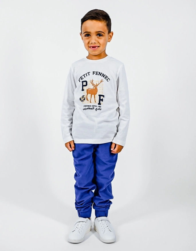 T-shirt Garçon  100% coton "Cerf de Béjaia" Blanc