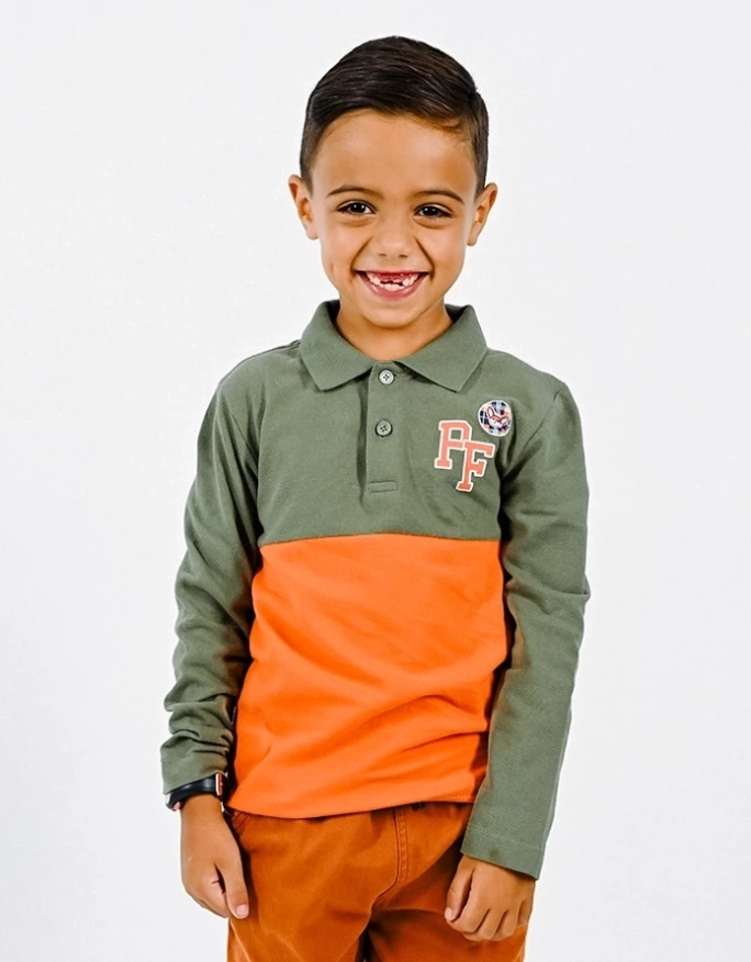 Polo 100% coton "club des aventuriers" - Kaki/Orange