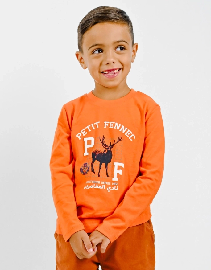 T-shirt garçon 100% coton "Cerf de Béjaia" Orange