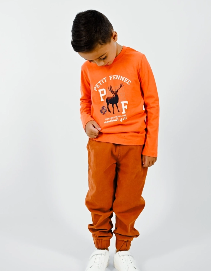 T-shirt garçon 100% coton "Cerf de Béjaia" Orange 2