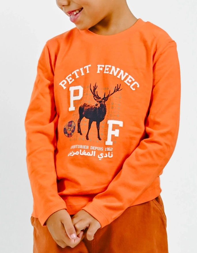 T-shirt garçon 100% coton "Cerf de Béjaia" Orange