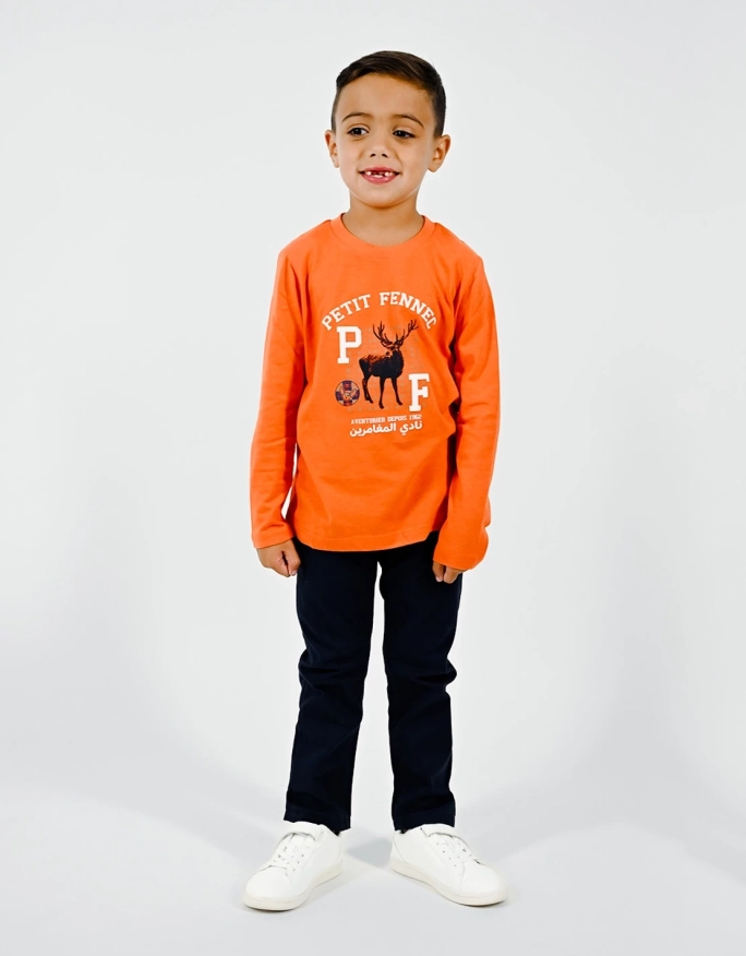 T-shirt garçon 100% coton "Cerf de Béjaia" Orange