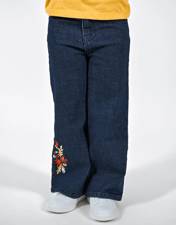 Pantalon Jean Fille Large Marine Foncé