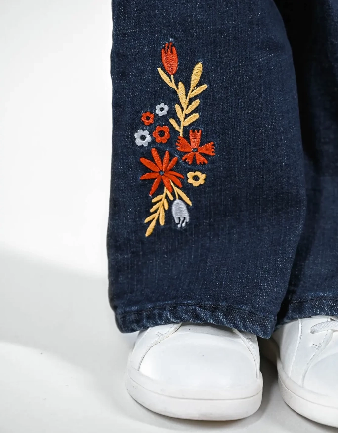 Pantalon Jean Fille Large Marine Foncé